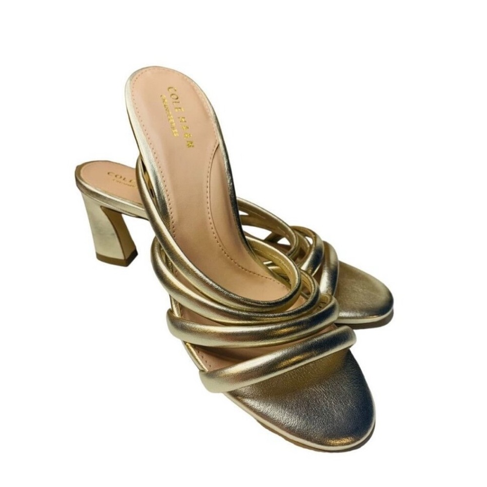 Cole Haan Metallic Gold Strappy Block Heel Sandals
